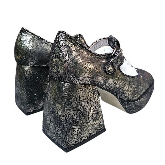 Metallic MaryJane Platform Heel Sam Edelman Circus Kay Size 9.5 Brown Floral EUC - Picture 5 of 13
